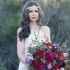 The Cleo Crown by Elizabeth Bower is a modern Grecian laurel crown, featuring brass stamped leaves. This brand new headpiece is available to try on at The Barefaced Bride studio.
